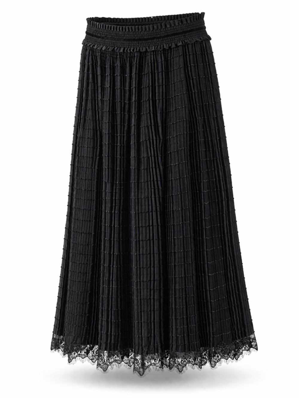 Black skirt. Pleated. Lace at the bottom of the front. Size M. - Picture 3 of 12